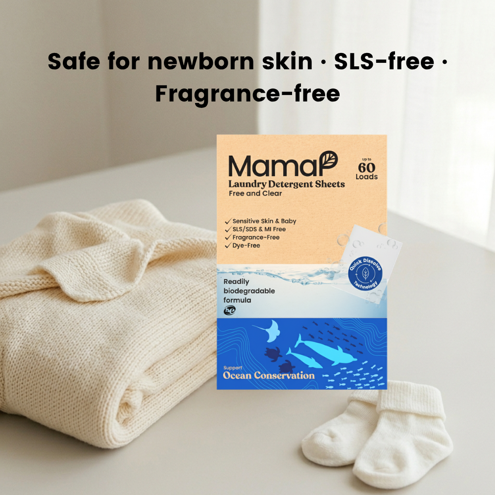 MamaP Laundry Detergent Sheets, Sensitive Skin, Baby-Safe, Fragrance-Free