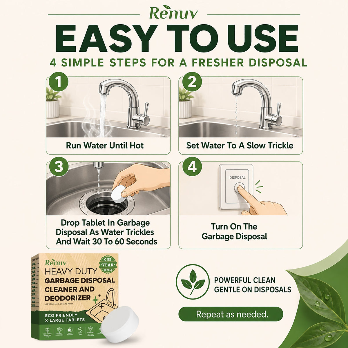 Renuv Garbage Disposal Cleaner & Deodorizer Tablets