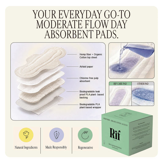 Rif care Organic Cotton & Hemp Fiber Pads with Wings, Regular Absorbency, 42 Pack