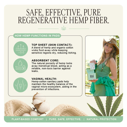 Rif care Organic Cotton & Hemp Fiber Pads with Wings, Regular Absorbency, 42 Pack