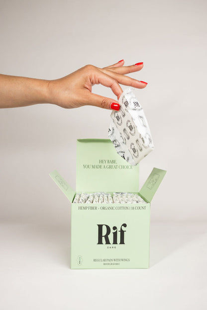 Rif care Organic Cotton & Hemp Fiber Pads with Wings, Regular Absorbency, 42 Pack
