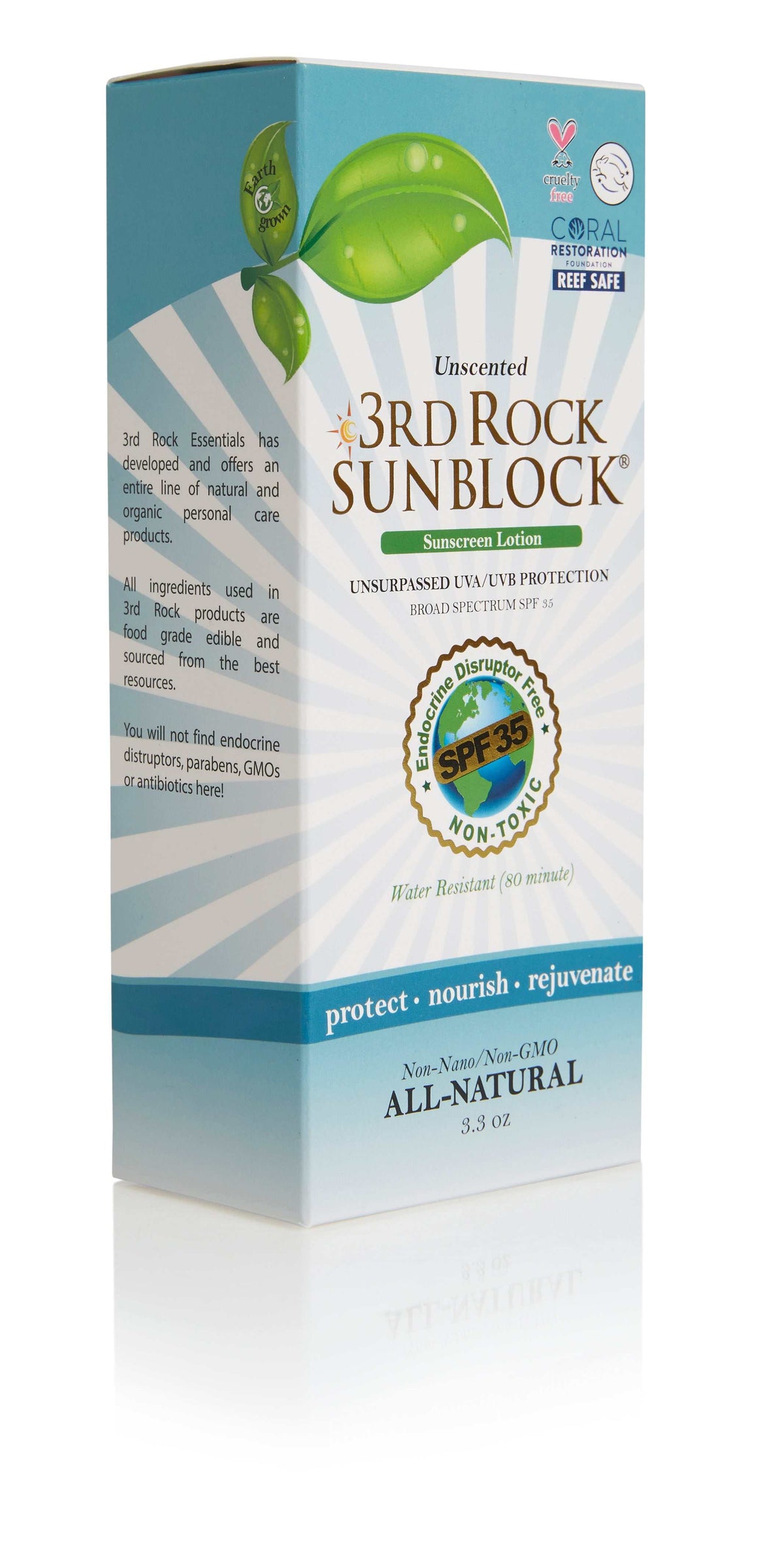 3rd Rock Essentials Sunblock Sunscreen Lotion, Unscented, Zinc Oxide SPF 35