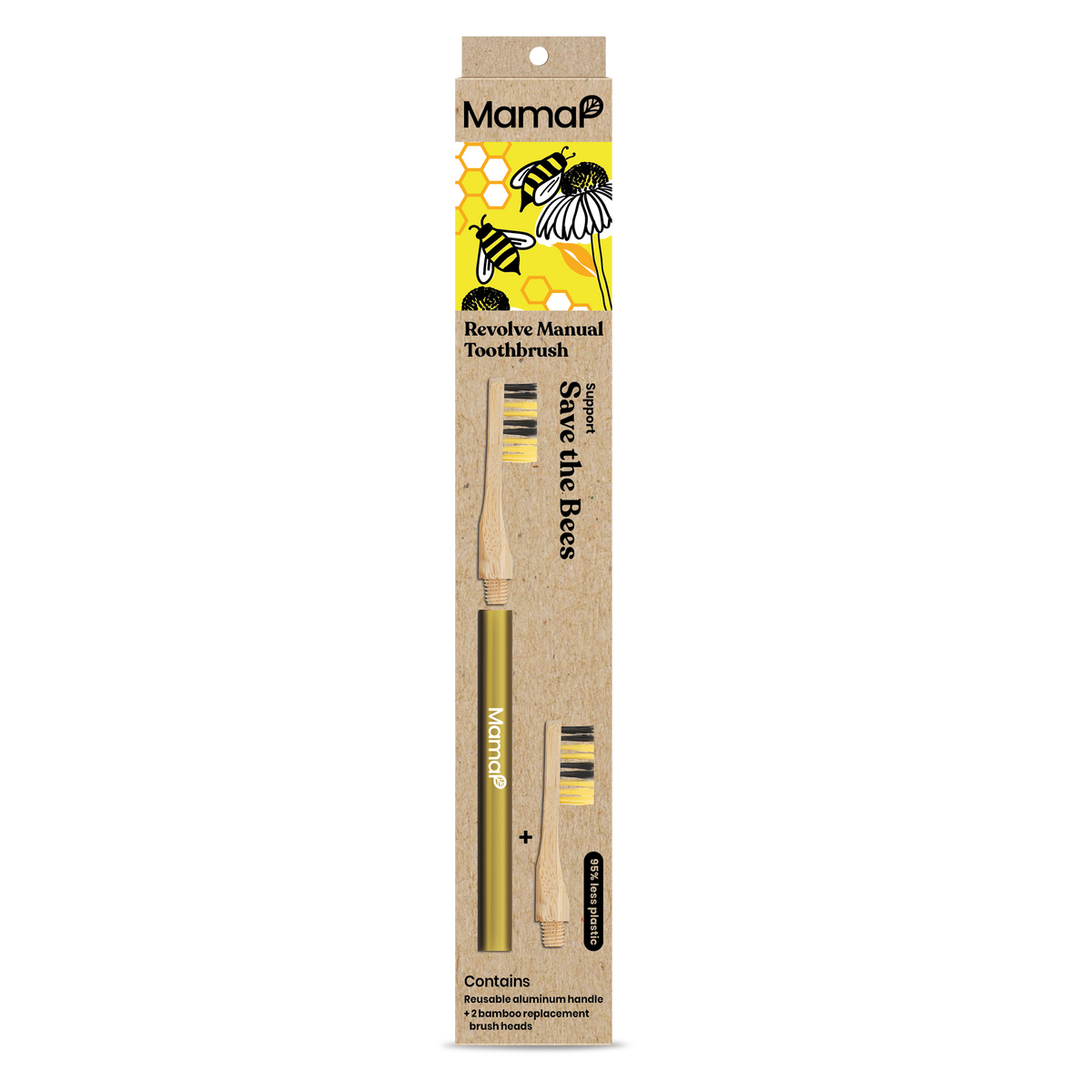 MamaP Revolve Manual Toothbrush with Replaceable Head, Save the Bees