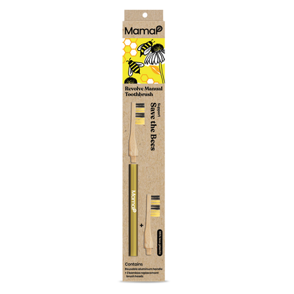 MamaP Revolve Manual Toothbrush with Replaceable Head, Save the Bees