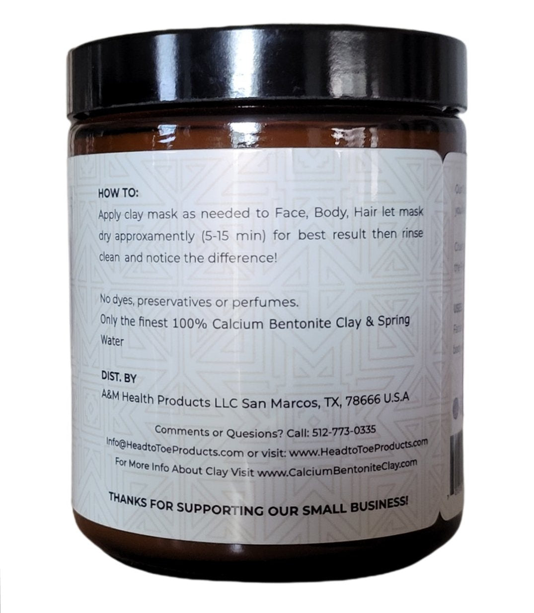 Head To Toe Products Pure Calcium Bentonite Clay Mask, Spring Water Activated