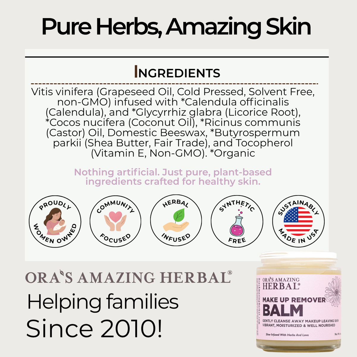 Ora's Amazing Herbal Makeup Remover Balm with Calendula, Fragrance-Free