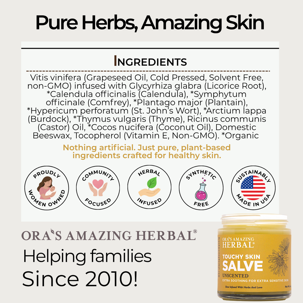 Ora's Amazing Herbal Touchy Skin Salve, Eczema Cream Ointment
